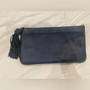 Navy leather clutch with tassel